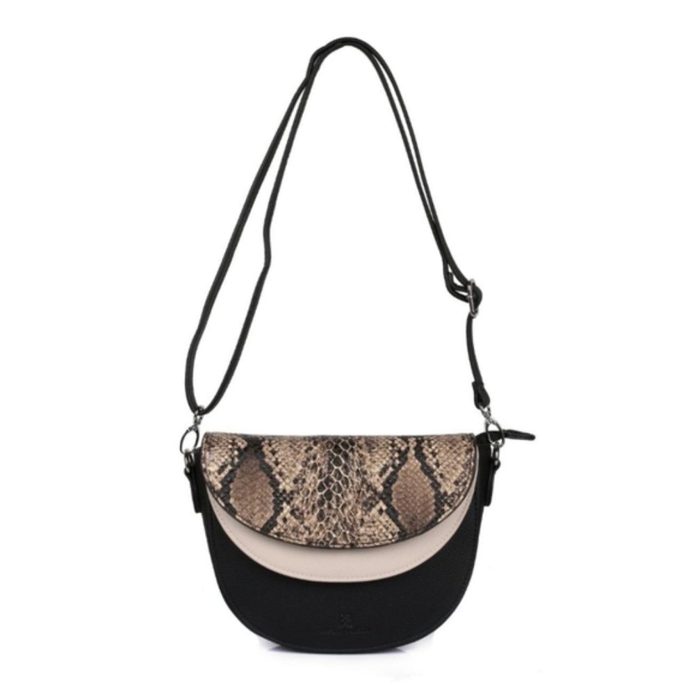 Karla Hanson Saddle Black Snake Print Crossbody Shoulder Bag